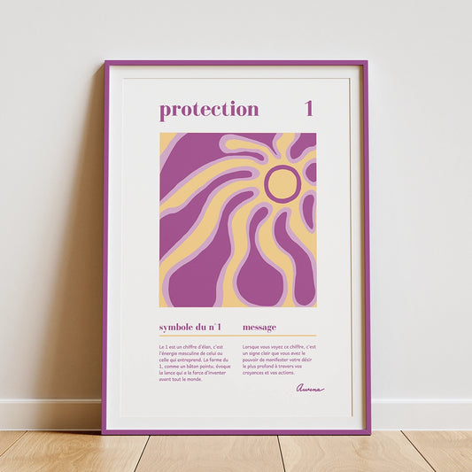 Affiche zen décoration murale chiffre 1 protection encadrée et posée sur un parquet