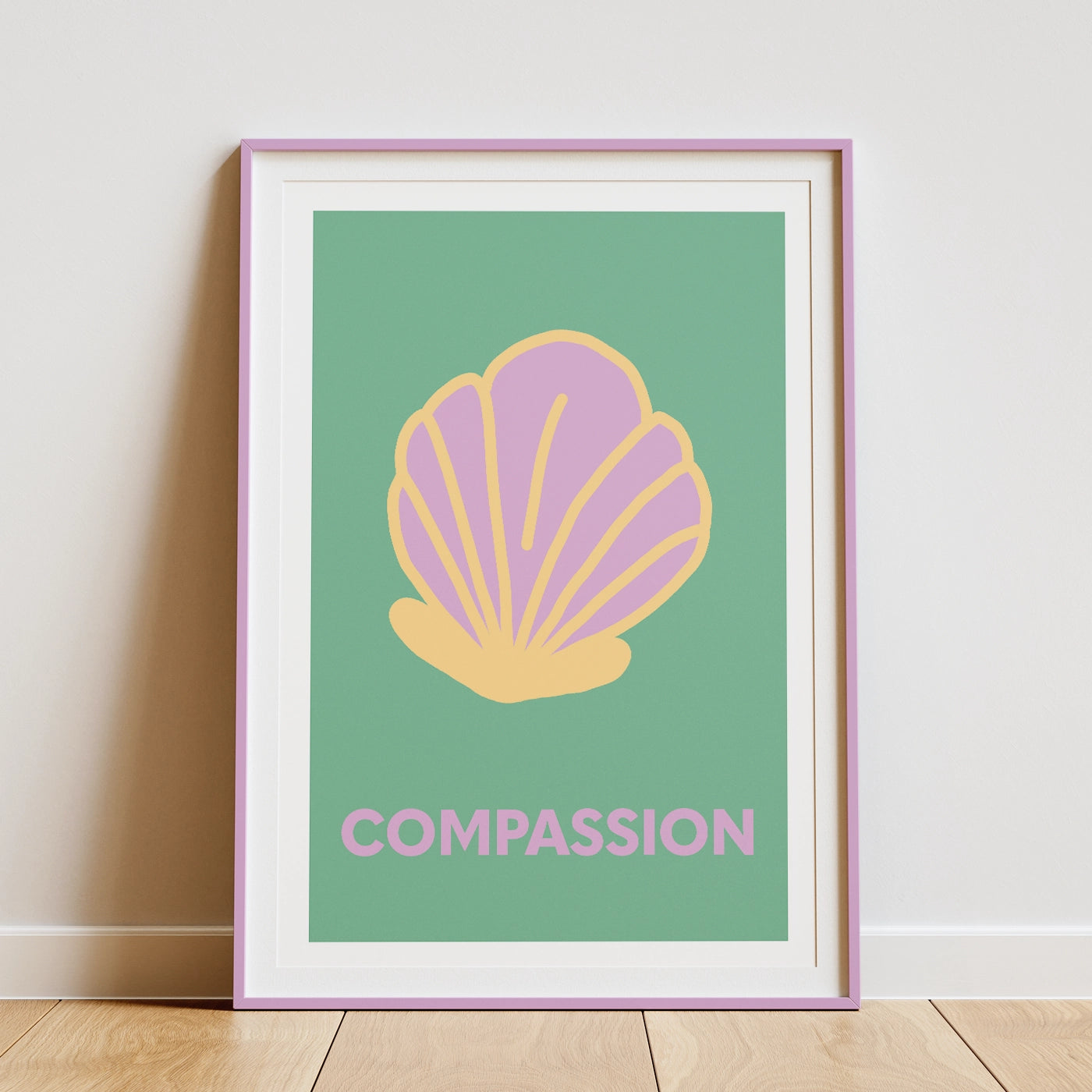 Affiche zen décoration murale compassion encadrée et posée sur un parquet